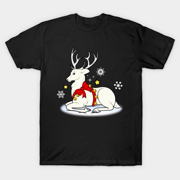 White Stag with Christmas Bells and Bow T-Shirt by PenguinCornerStore